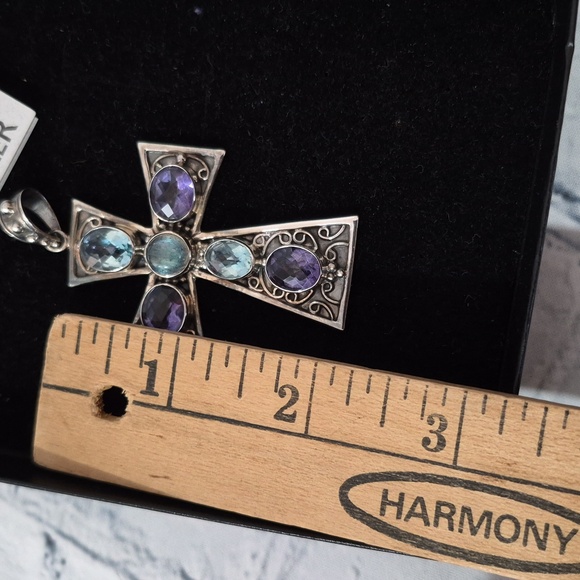 Nicky Butler Silver Cross Necklace Pendant with Purple and Blue Accents - Picture 5 of 5